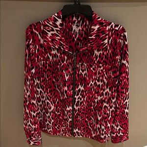 Stylish Red and Black Animal Print zip jacket.